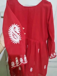 Red Beautiful New Chikankari Kurti Women