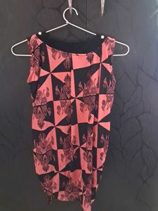 Fancy, Printed,Black N Pink Velvet-Chiffon Top