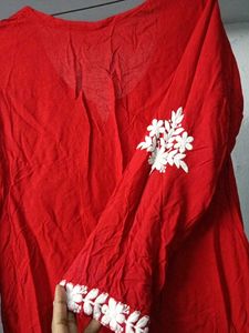Red Embroidered Kurti Top