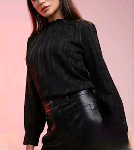 Chic Black Mock Neck Blouse