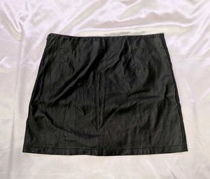 Faux leather mini A-line skirt in black