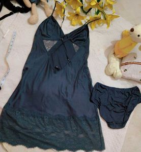 Very Fancy Lace Detail Satin Nighty With Penty