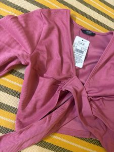 Pink Tie-Front Crop Top