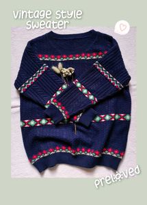 Vintage Style Navy Blue Sweater