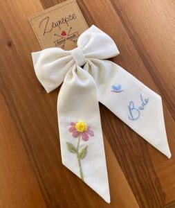 Hand embroidery hair tie bow