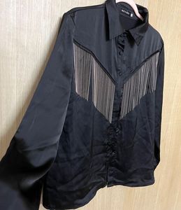 Glamorous Black Fringe Detail Button-Up Shirt
