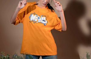 Unisex Down Shoulder Orange Graphic Tee