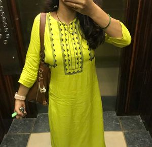 Yellow Embroidered Neck vishudh Kurti