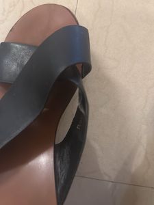 Black Leather &amp; Wood Heeled Mules