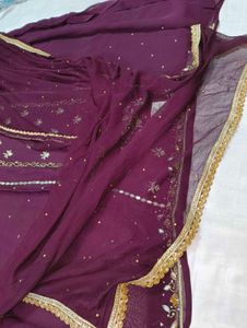 Purple Handwork Dress Material