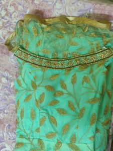 Mint Green &amp; Gold Embellished Evening Gown