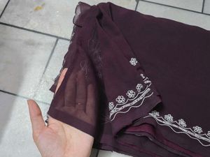 Elegant Burgundy Embroidered Saree😊