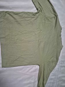 Olive Green Ribbed Graphic Full-Sleeve T-Shirt
