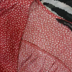 Red Floral Tie-Front Top
