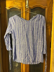 Striped Linen Tie-Sleeve Top