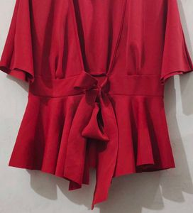 SHIEN Red Tie-Waist Top
