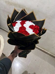 Red &amp; White Ribbon Rose Bouquet