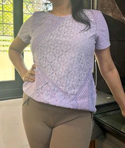 (M&S Collection)Lilac Patchwork Lace T-shirt 👕