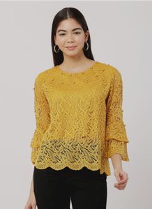 Yellow Lace Top with Ruffle Sleeves