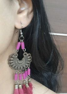 Boho Pink Tassel Earrings