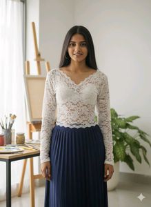 White Lace Long Sleeve Top