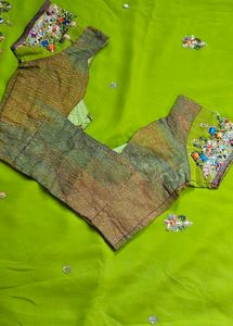 Embroidered Green handwork saree