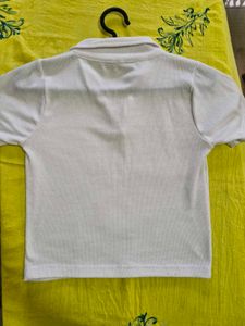 White Ribbed Polo Collared Tee.
