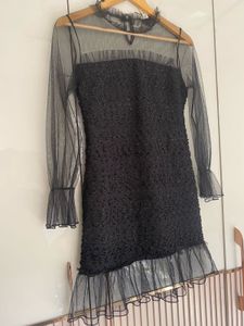 Womens Black One Piece With Stylish Neck Pattern