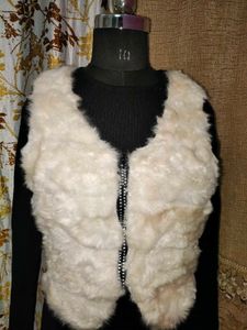 Faux Fur Vest with Rhinestone Detail