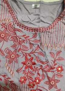 Elegant Embroidered Grey Dress