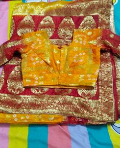 ghat chola bhandhej red and yellow saree