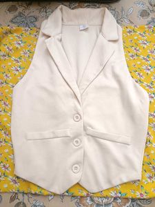 Beige Sleeveless Blazer