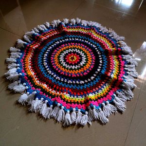 Handmade Colorful Crochet Rug with Tassels