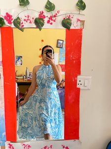 Blue & White Halter Midi Dress
