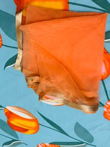 Peach Embroidered Blouse &amp; Skirt With Dupatta