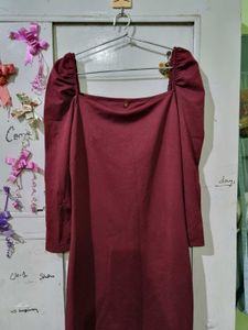 Beautiful Burgundy Puff Sleeve Dress