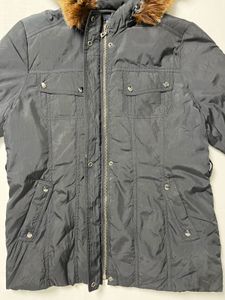 Crocodile LADIES | Fur Hooded Black Winter Coat