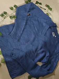 Blue V-Neck Knit Sweater
