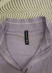 Lavender High Neck Ribbed Fitted Top