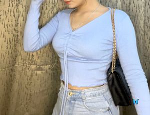 Full Sleeve Crop Top, Baby Blue Colour