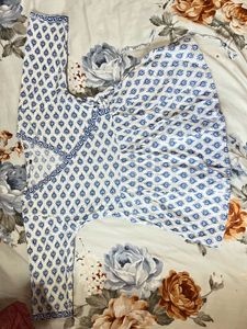 White &amp; Blue Printed Wrap Top