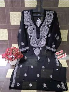 chiffon long chikankaari kurti