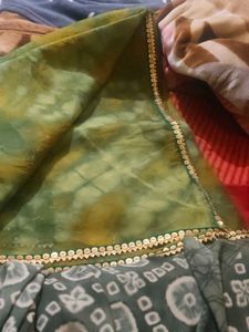 Green &amp; Yellow Tie-Dye Dupatta