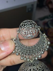 Beautiful Big Silver Oxidised Jhumkas/chandbalis