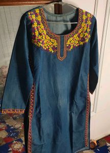Embroidered Denim Kurta