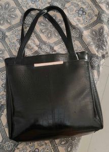 Black Croc-Embossed Tote Bag