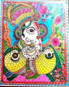 Homemade Lord Ganesha. Madhubhani Painting. Water,
