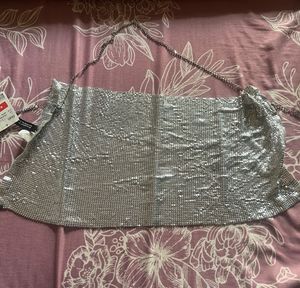 H&amp;M Sparkly Silver Halter Top