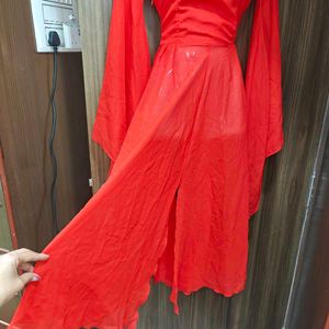 Red Sheer Dress with Corset Back