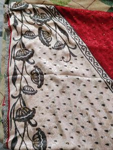 Embroidered Red &amp; white ethnic Saree🤍